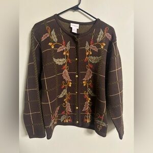 Crystal-Kobe Cardigan Sweater Womens Size Medium Leaves Vintage Cottagecore